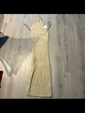 Ribbed Knit Sleeveless Maxi Dress in Beige